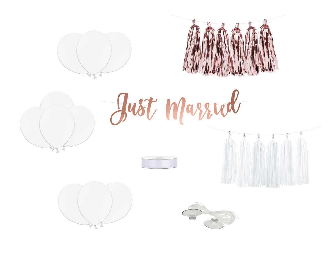 Auto Decoratie Set Bruiloft Just Married 1 Auto Decoratie Set Bruiloft Just Married