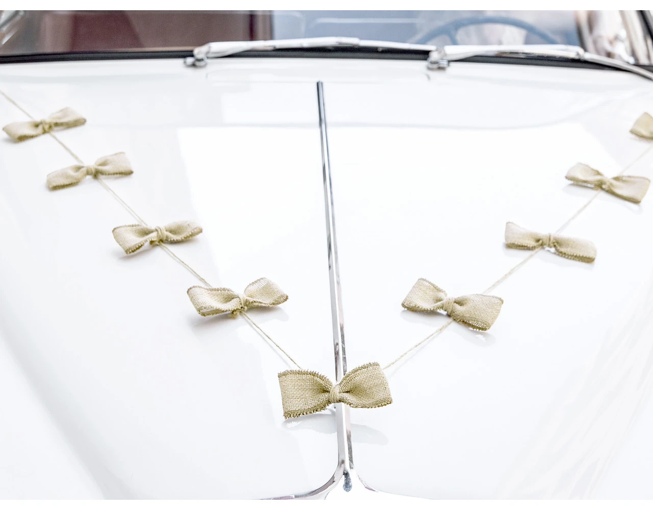 Auto Decoratie Set Bruiloft Jute Strikjes 3 Auto Decoratie Set Bruiloft Jute Strikjes - Afbeelding 3