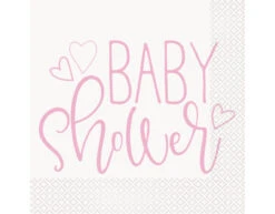 Baby Shower Servetten Roze 33cm 16st