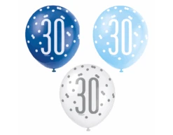 Ballonnen 30 Jaar Stippen Blauw 30cm 6st