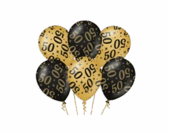 Ballonnen 50 Jaar Goud Zwart 30cm 6st