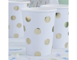 Bekers Gouden Stippen 255ml 8st -Feestspullen Winkel bekers gouden stippen 255ml 8st 2