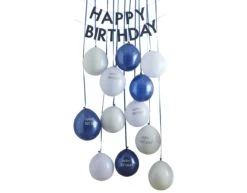 Blauwe Happy Birthday Deurgordijn Met Ballonnen