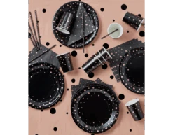 Borden Roze Stippen Zwart 20cm 8st -Feestspullen Winkel borden roze stippen zwart 20cm 8st 2