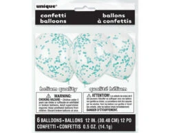 Confetti Ballonnen Turquoise 40cm 6st -Feestspullen Winkel confetti ballonnen turquoise 40cm 6st 2