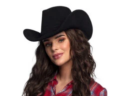 Cowboyhoed Zwart Leatherlook Deluxe