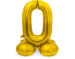 Folie Ballon Cijfer 0 Goud Met Standaard 72cm