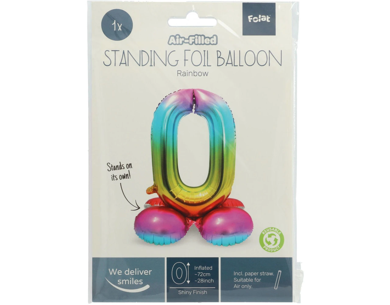 Folie Ballon Cijfer 0 Regenboog Met Standaard 72cm 2 Folie Ballon Cijfer 0 Regenboog Met Standaard 72cm - Afbeelding 2