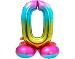 Folie Ballon Cijfer 0 Regenboog Met Standaard 72cm