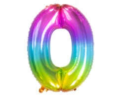 Folie Ballon Cijfer 0 Regenboog XL 81cm Leeg