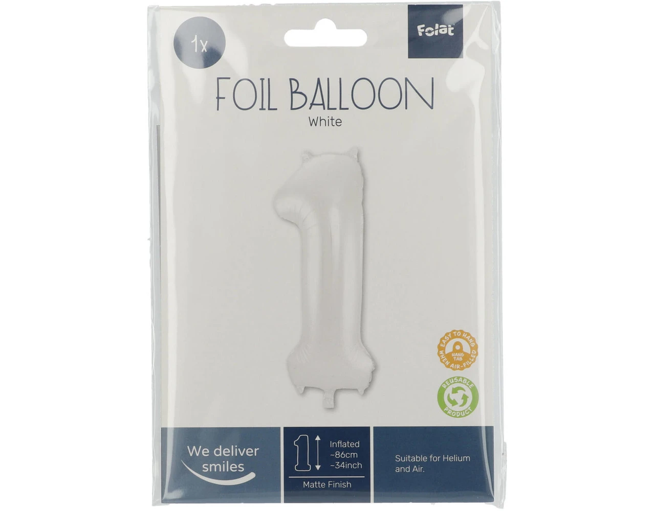 Folie Ballon Cijfer 1 Mat Wit XL 86cm Leeg 2 Folie Ballon Cijfer 1 Mat Wit XL 86cm Leeg - Afbeelding 2