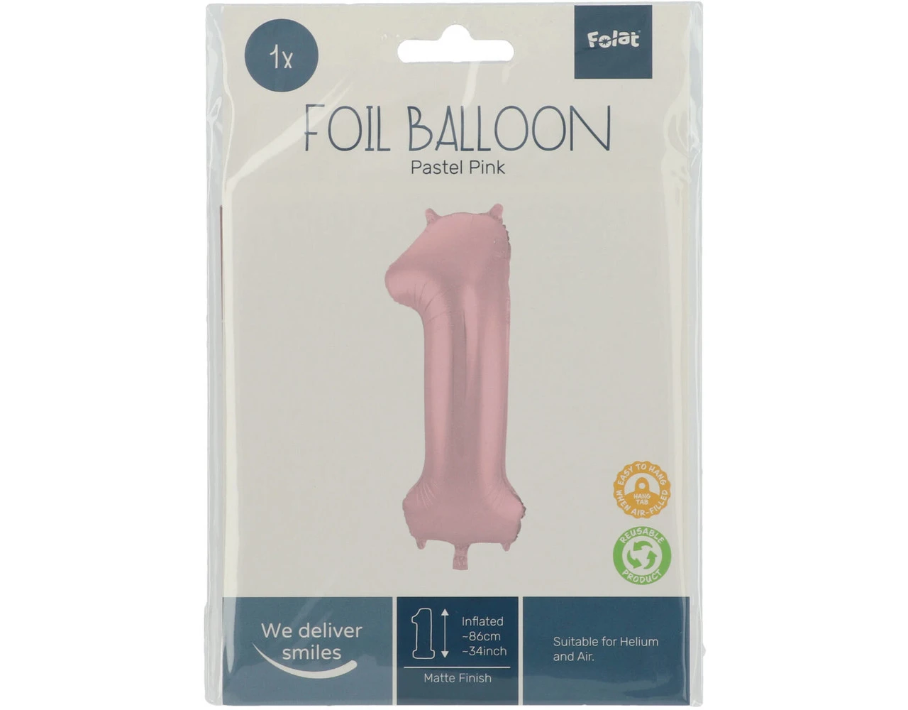 Folie Ballon Cijfer 1 Pastel Roze XL 86cm Leeg 2 Folie Ballon Cijfer 1 Pastel Roze XL 86cm Leeg - Afbeelding 2