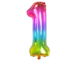Folie Ballon Cijfer 1 Regenboog XL 81cm Leeg