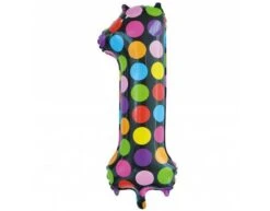 Folie Ballon Cijfer 1 Stippen XL 86cm Leeg