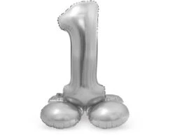 Folie Ballon Cijfer 1 Zilver Met Standaard 72cm