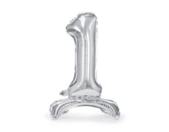 Folie Ballon Cijfer 1 Zilver Standaard Leeg 70cm