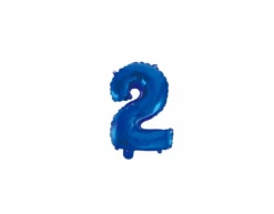 Folie Ballon Cijfer 2 Blauw 41cm Met Rietje