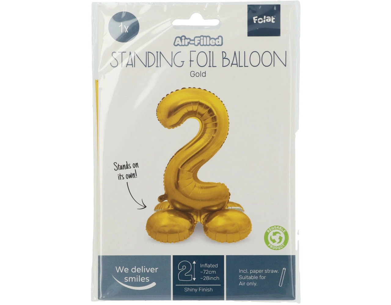 Folie Ballon Cijfer 2 Goud Met Standaard 72cm 2 Folie Ballon Cijfer 2 Goud Met Standaard 72cm - Afbeelding 2
