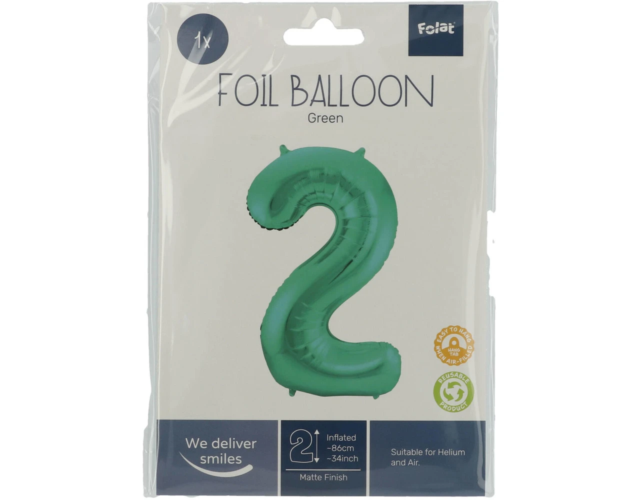Folie Ballon Cijfer 2 Mat Groen XL 86cm Leeg 3 Folie Ballon Cijfer 2 Mat Groen XL 86cm Leeg - Afbeelding 3
