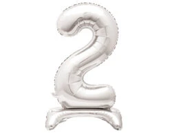 Folie Ballon Cijfer 2 Zilver Standaard 76cm
