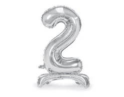 Folie Ballon Cijfer 2 Zilver Standaard Leeg 70cm