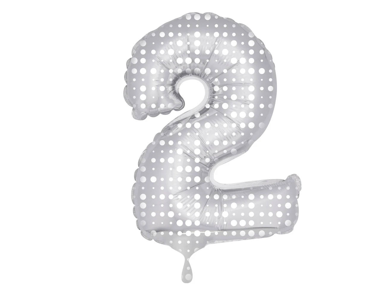 Folie Ballon Cijfer 2 Zilveren Stippen XL 86cm Leeg 1 Folie Ballon Cijfer 2 Zilveren Stippen XL 86cm Leeg