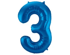 Folie Ballon Cijfer 3 Blauw Metallic XL 86cm Leeg