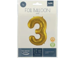 Folie Ballon Cijfer 3 Goud Metallic XL 86cm Leeg -Feestspullen Winkel folie ballon cijfer 3 goud metallic xl 86cm leeg 2