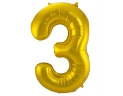 Folie Ballon Cijfer 3 Goud Metallic XL 86cm Leeg