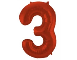 Folie Ballon Cijfer 3 Mat Rood XL 86cm Leeg