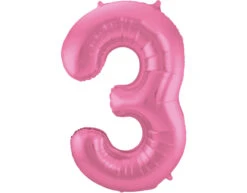 Folie Ballon Cijfer 3 Mat Roze XL 86cm Leeg