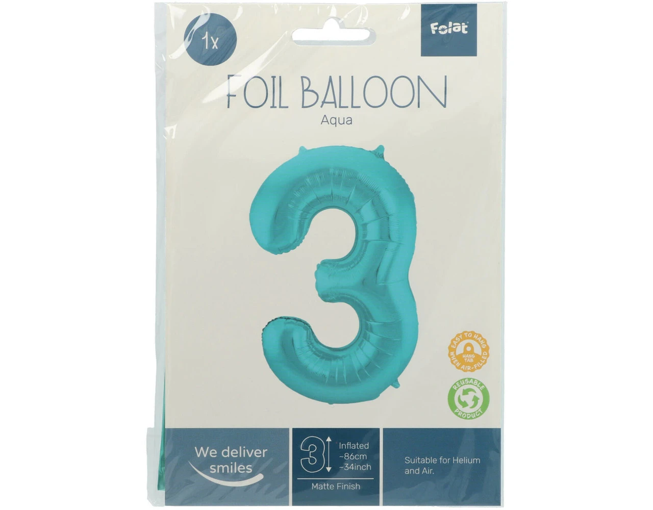 Folie Ballon Cijfer 3 Pastel Mintgroen XL 86cm Leeg 2 Folie Ballon Cijfer 3 Pastel Mintgroen XL 86cm Leeg - Afbeelding 2