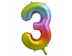 Folie Ballon Cijfer 3 Regenboog XL 86cm Leeg