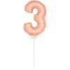 Folie Ballon Cijfer 3 Rose Goud 36cm Met Stokje