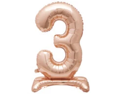 Folie Ballon Cijfer 3 Rose Goud Standaard 76cm