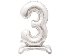 Folie Ballon Cijfer 3 Zilver Standaard 76cm