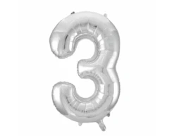 Folie Ballon Cijfer 3 Zilver XL 86cm Leeg