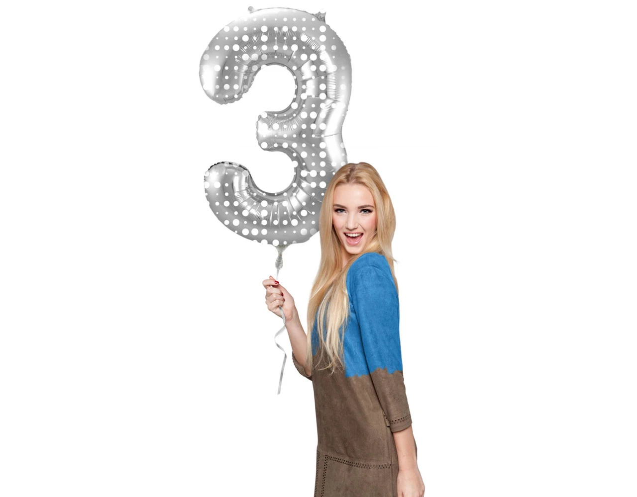 Folie Ballon Cijfer 3 Zilveren Stippen XL 86cm Leeg 2 Folie Ballon Cijfer 3 Zilveren Stippen XL 86cm Leeg - Afbeelding 2
