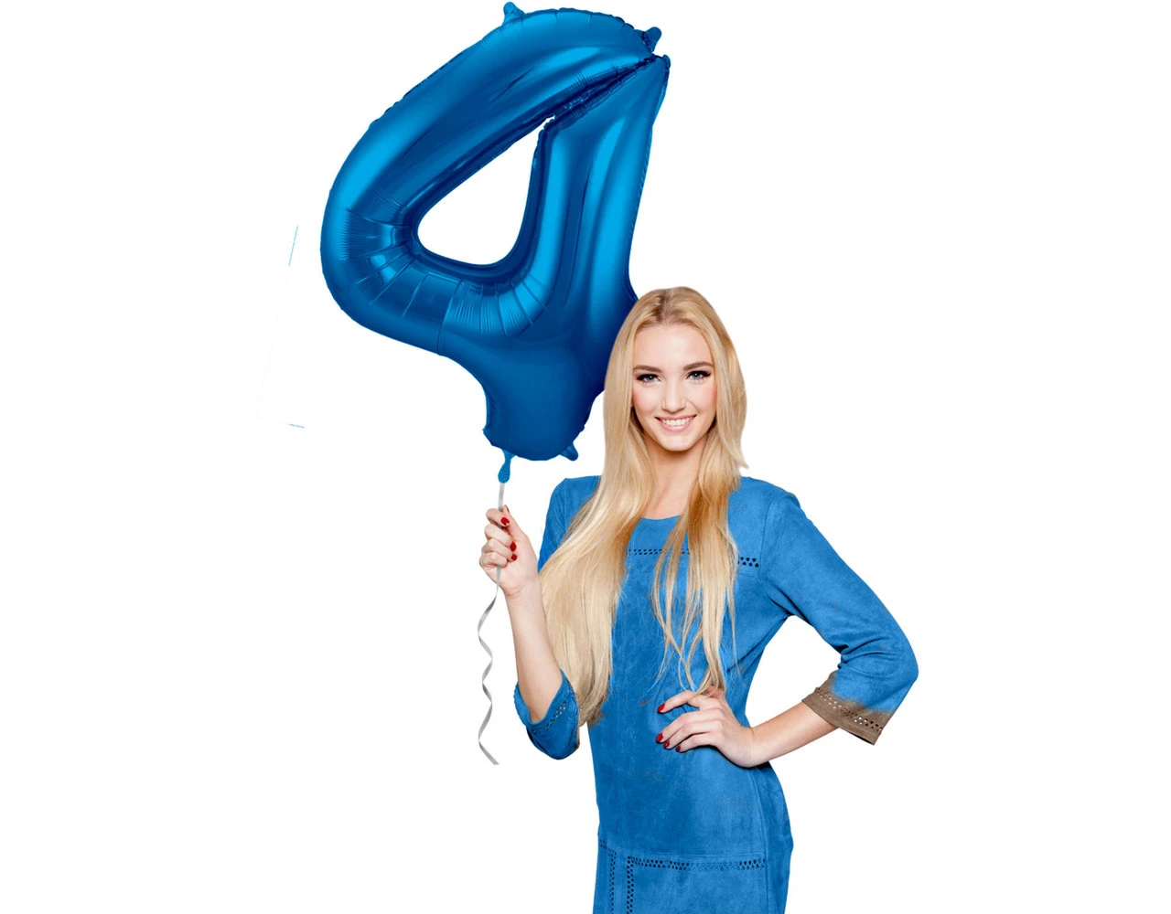 Folie Ballon Cijfer 4 Blauw Metallic XL 86cm Leeg 2 Folie Ballon Cijfer 4 Blauw Metallic XL 86cm Leeg - Afbeelding 2