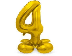 Folie Ballon Cijfer 4 Goud Met Standaard 72cm