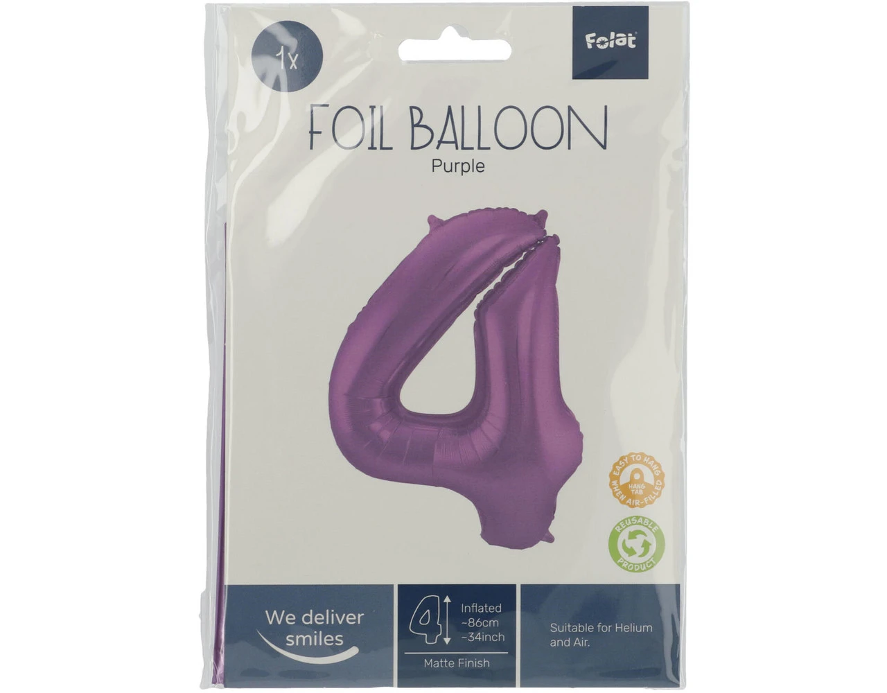 Folie Ballon Cijfer 4 Mat Paars XL 86cm Leeg 2 Folie Ballon Cijfer 4 Mat Paars XL 86cm Leeg - Afbeelding 2
