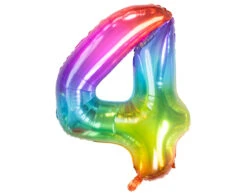 Folie Ballon Cijfer 4 Regenboog XL 81cm Leeg