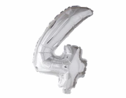 Folie Ballon Cijfer 4 Zilver 41cm Met Rietje