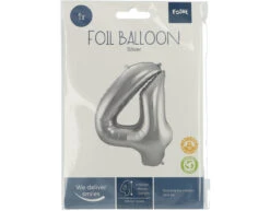 Folie Ballon Cijfer 4 Zilver Metallic XL 86cm Leeg -Feestspullen Winkel folie ballon cijfer 4 zilver metallic xl 86cm leeg 2