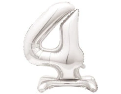 Folie Ballon Cijfer 4 Zilver Standaard 76cm