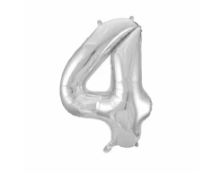 Folie Ballon Cijfer 4 Zilver XL 86cm Leeg