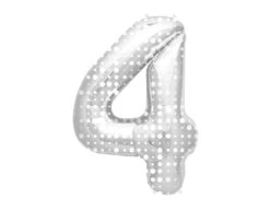 Folie Ballon Cijfer 4 Zilveren Stippen XL 86cm Leeg
