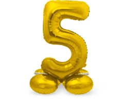 Folie Ballon Cijfer 5 Goud Met Standaard 72cm