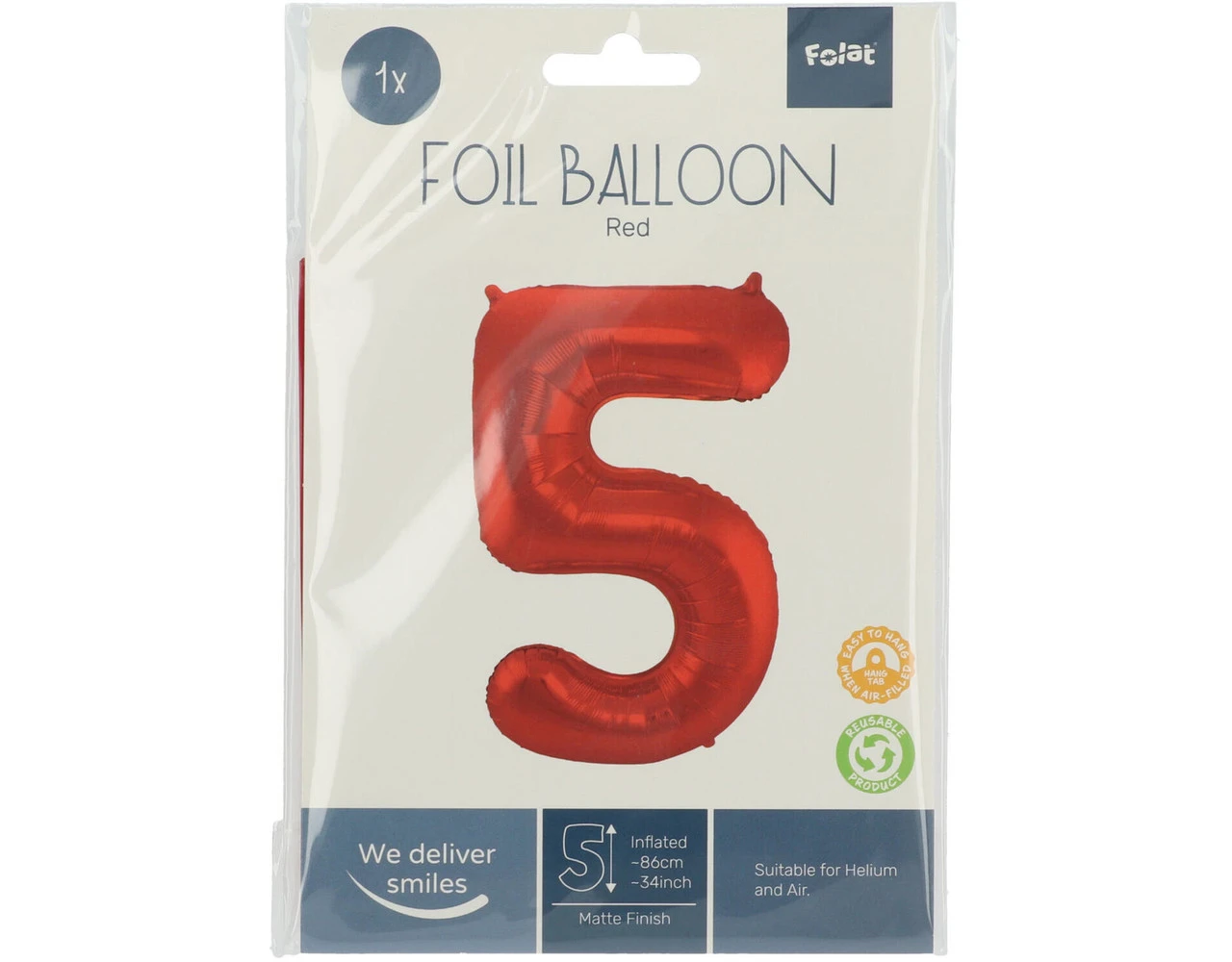 Folie Ballon Cijfer 5 Mat Rood XL 86cm Leeg 2 Folie Ballon Cijfer 5 Mat Rood XL 86cm Leeg - Afbeelding 2