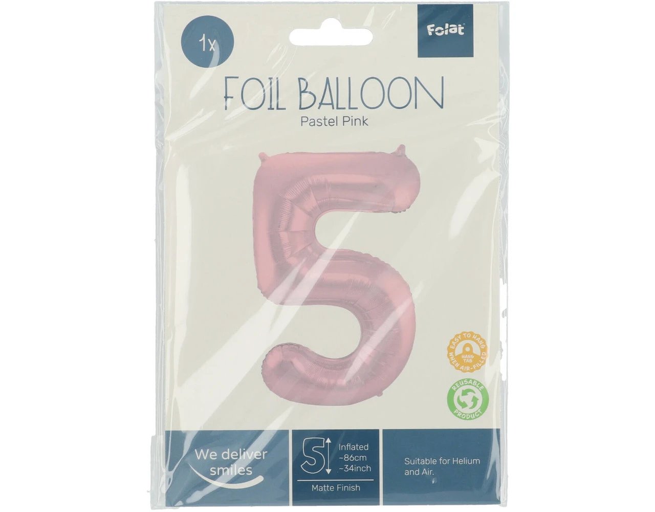 Folie Ballon Cijfer 5 Pastel Roze XL 86cm Leeg 2 Folie Ballon Cijfer 5 Pastel Roze XL 86cm Leeg - Afbeelding 2